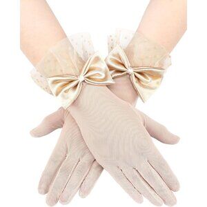 Women's Short Skin Bow Lace Gloves Tea Party Elegant Opera Wedding Accessories